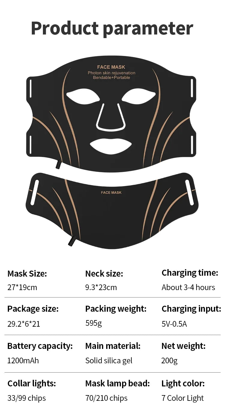 7-Color LED Light Therapy Face and Neck Mask
