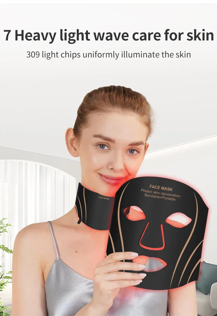 7-Color LED Light Therapy Face and Neck Mask - 8
