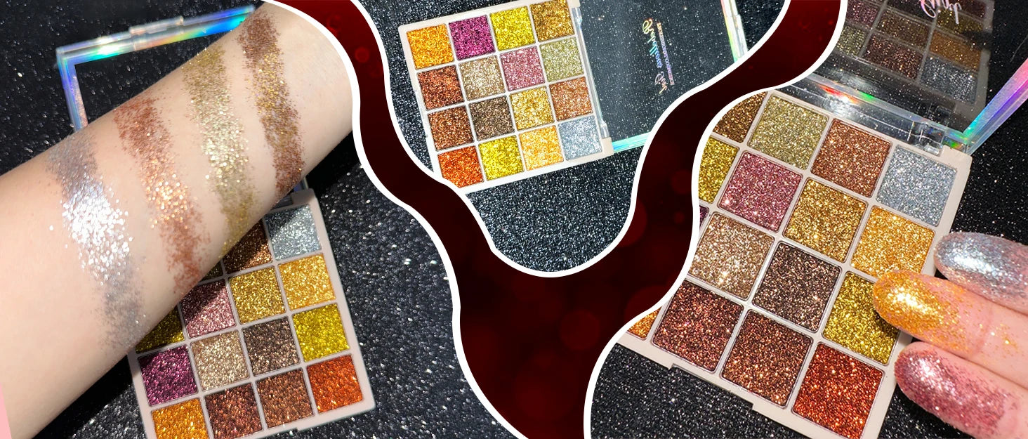 16-Color Glitter Sequin Eyeshadow Palette for Shimmer Makeup - 9