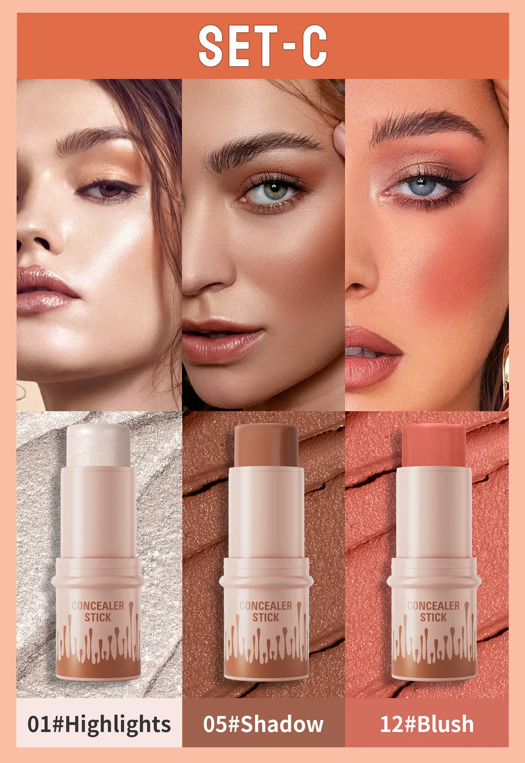 3-Piece Face Contouring and Highlighting Makeup Set