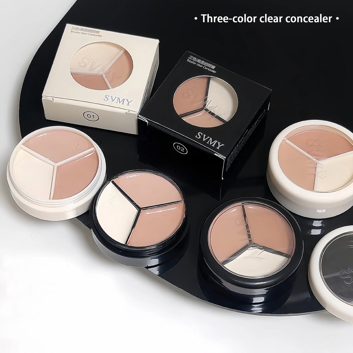 3-Color Cream Concealer Palette for Blemishes and Dark Circles