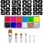 Professional 12-Color Face and Body Painting Kit with Setting Powder