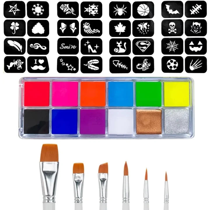 Professional 12-Color Face and Body Painting Kit with Setting Powder