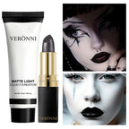 Halloween Matte White Foundation and Black Glitter Lipstick Set