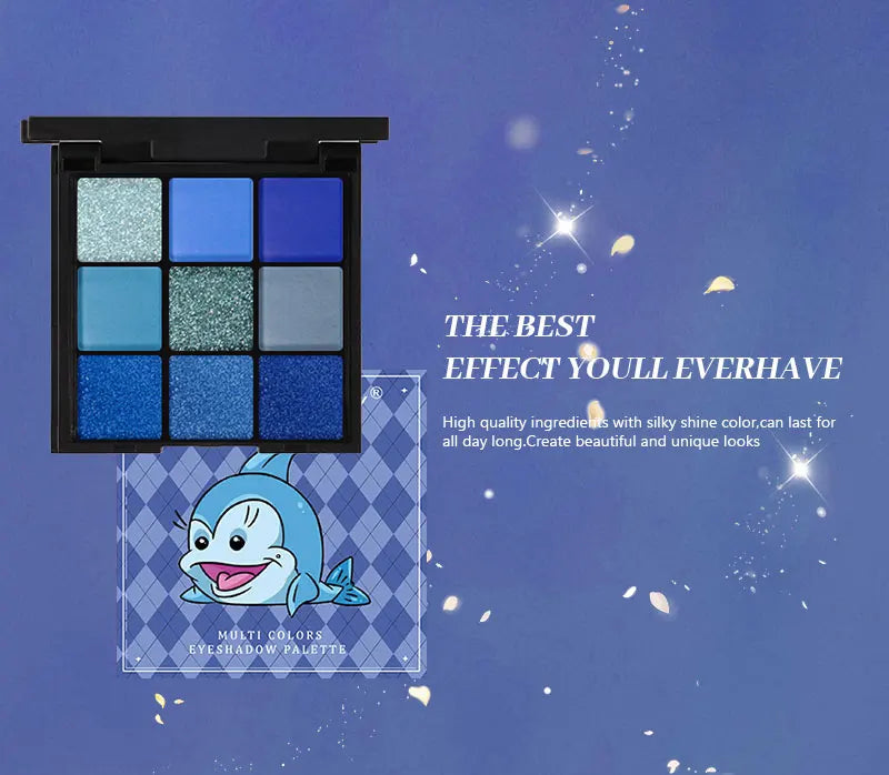 9-Color Blue Eyeshadow Palette for Festivals and Parties
