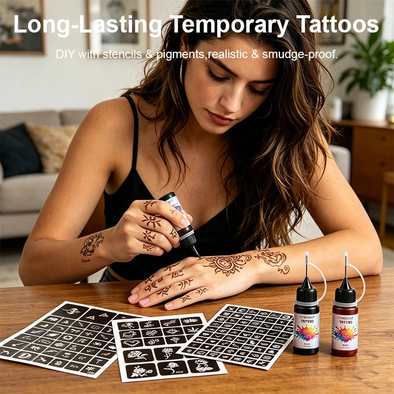 Semi-Permanent Temporary Tattoo Juice Kit with Stencils