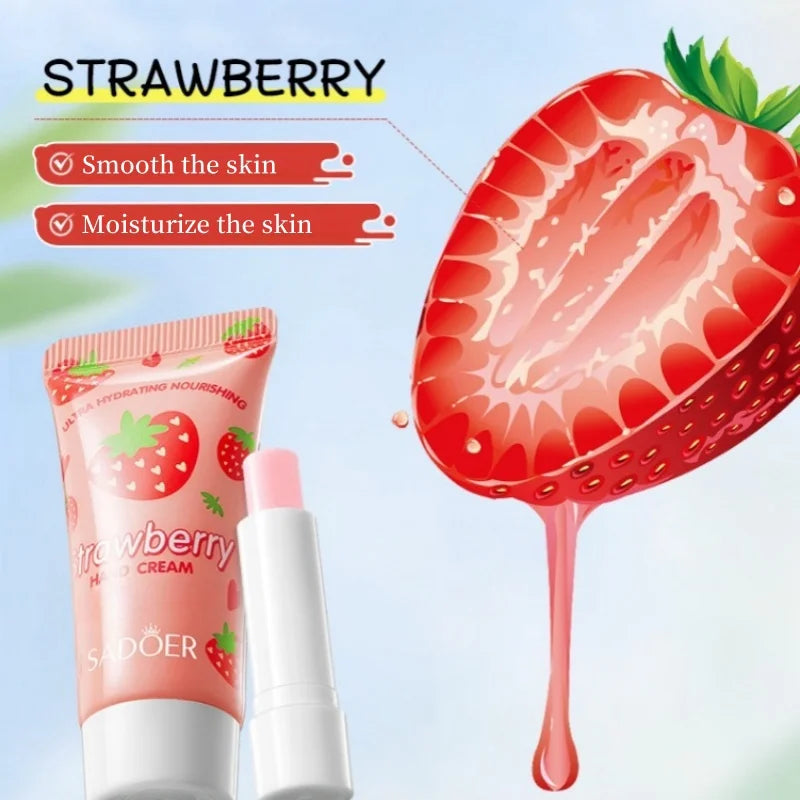Strawberry Nourishing Hand Cream and Lip Balm Duo Set