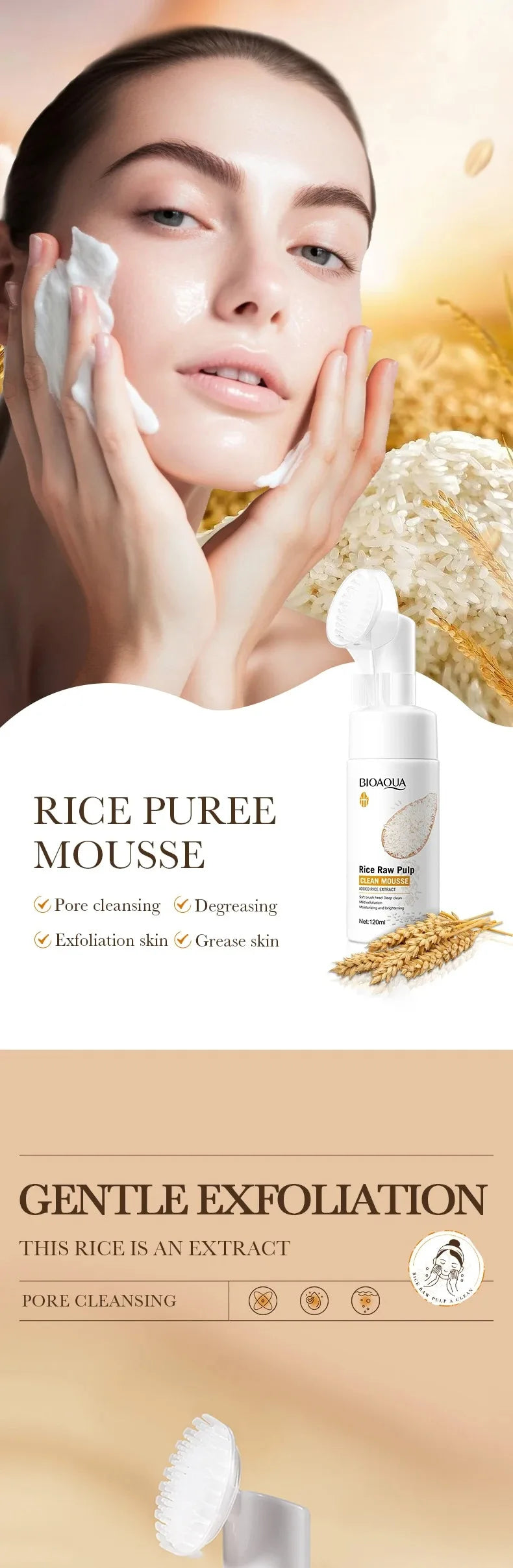 Rice Extract Foaming Facial Cleanser with Silicone Brush