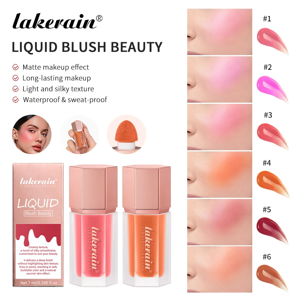 Waterproof Velvet Matte Liquid Blush with Mushroom Brush