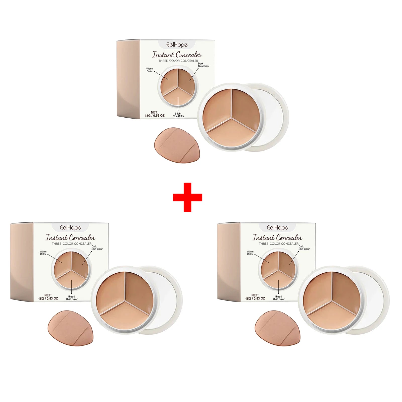 3-Color Cream Concealer Palette for Dark Circles and Blemishes - 15