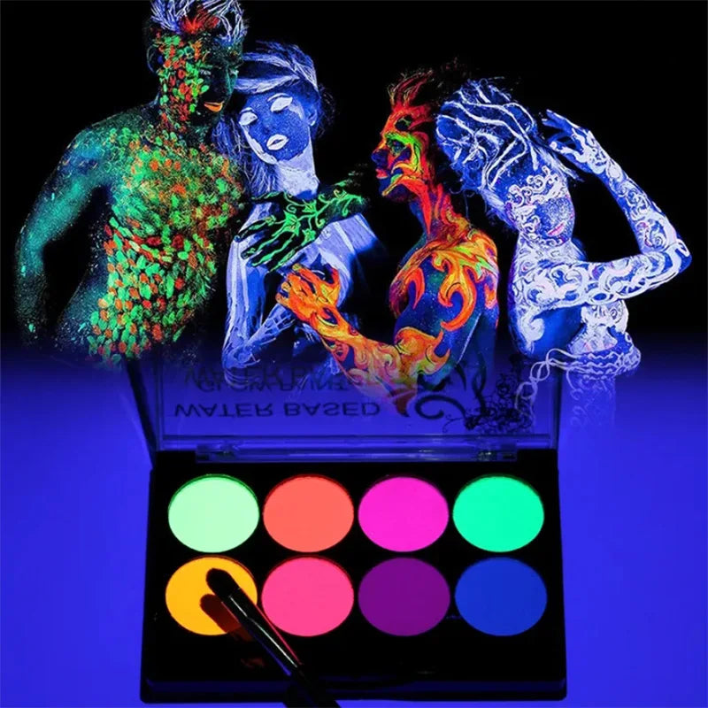 8-Color UV Glow Neon Face and Body Paint Palette
