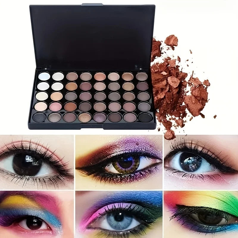 40-Color Professional Eyeshadow Palette with Makeup Brush Set