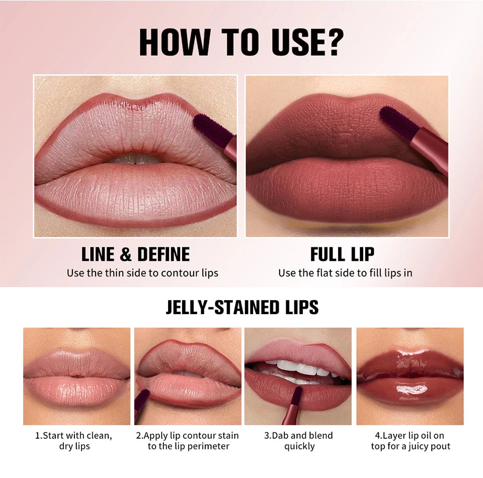 Dual-Sided Long-Lasting Lip Stain and Liner Pen