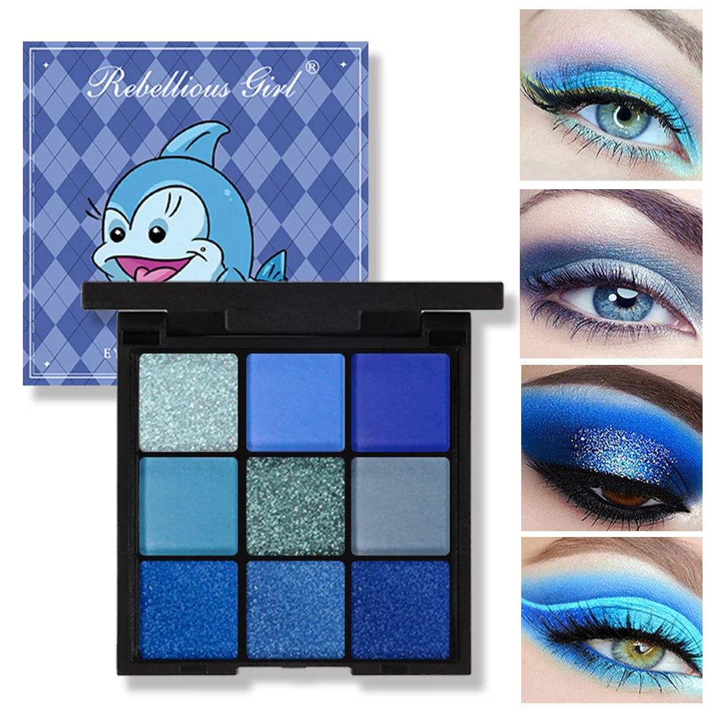9-Color Blue Eyeshadow Palette for Festivals and Parties