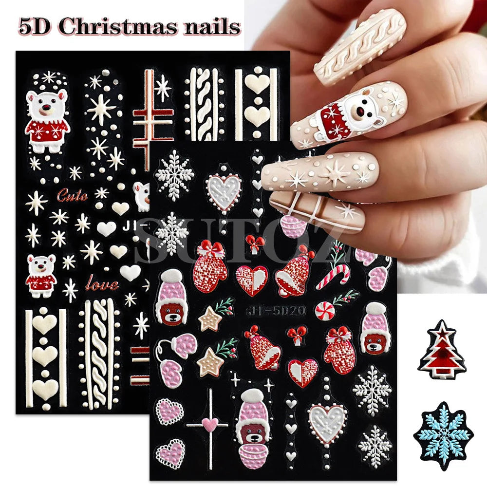 5D Embossed Christmas Nail Art Stickers - 8