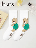 Cute Teddy Bear Print Crew Socks for Women