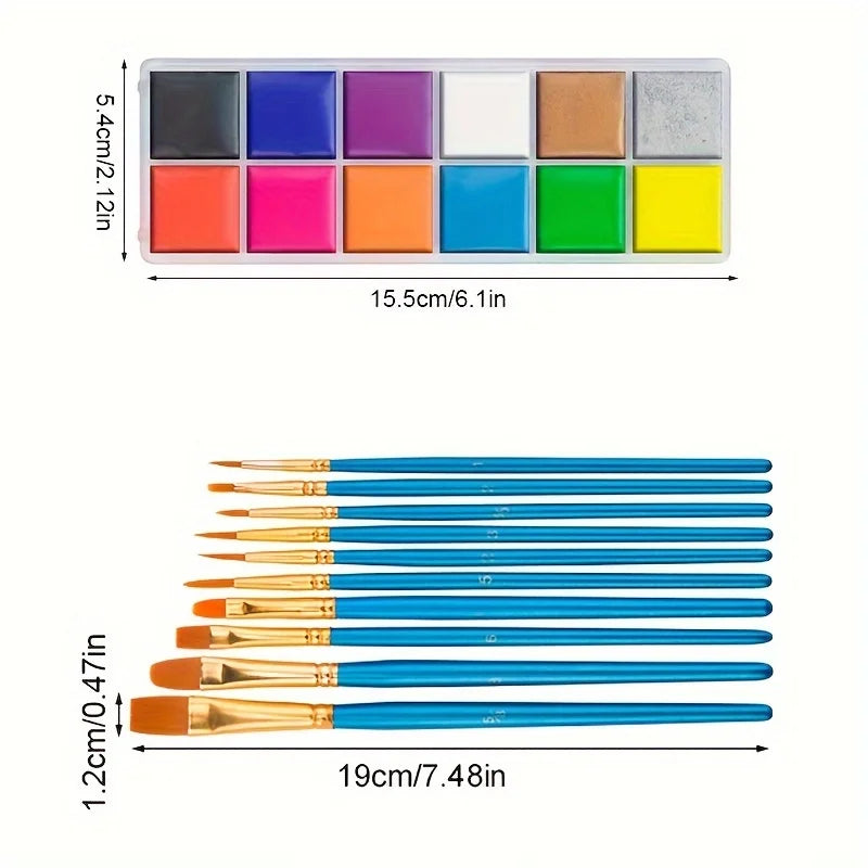 12-Color Professional UV Glow Face and Body Paint Set