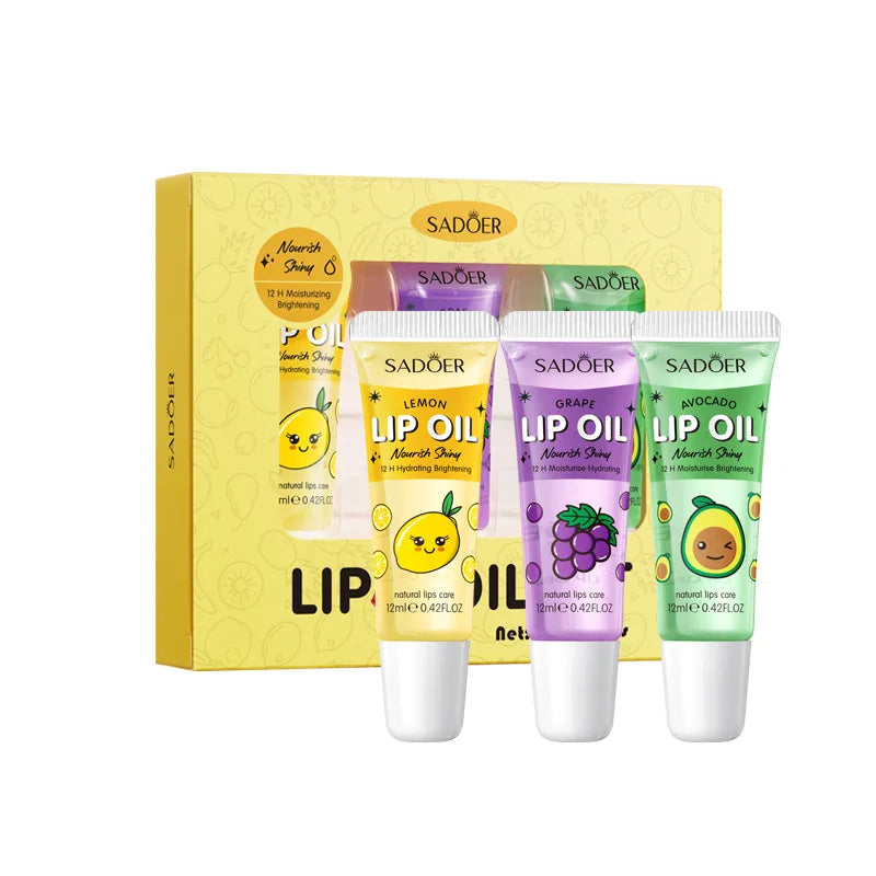 3-Piece Fruit Scented Hydrating Lip Oil Gloss Set