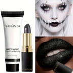 Halloween Matte White Foundation and Black Glitter Lipstick Set