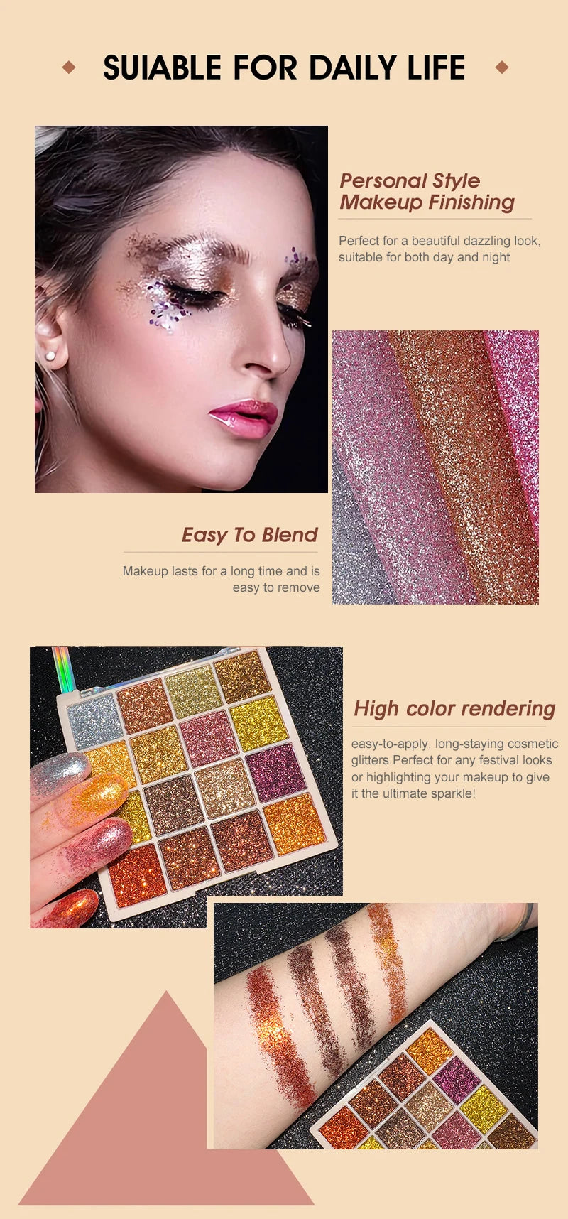 16-Color Glitter Sequin Eyeshadow Palette for Shimmer Makeup - 13