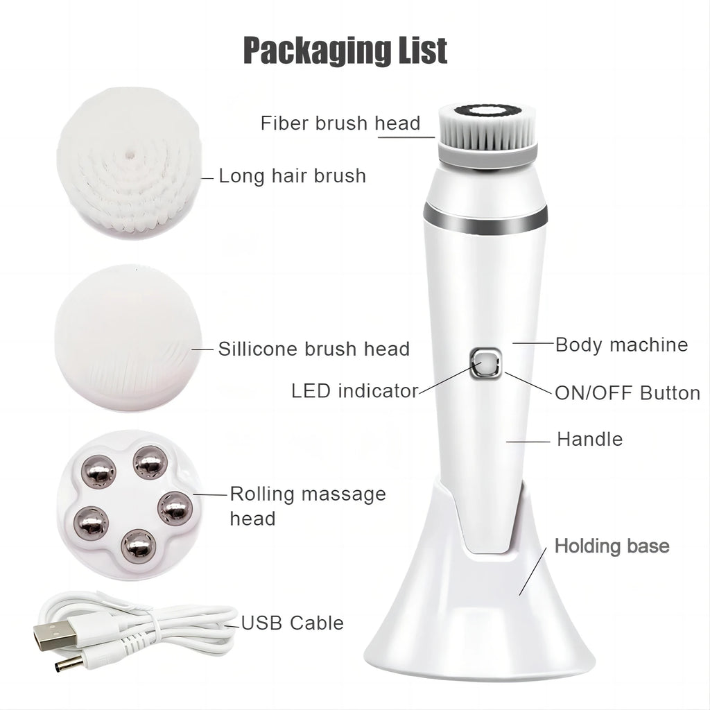 4-in-1 Electric Facial Cleansing Brush and Massager