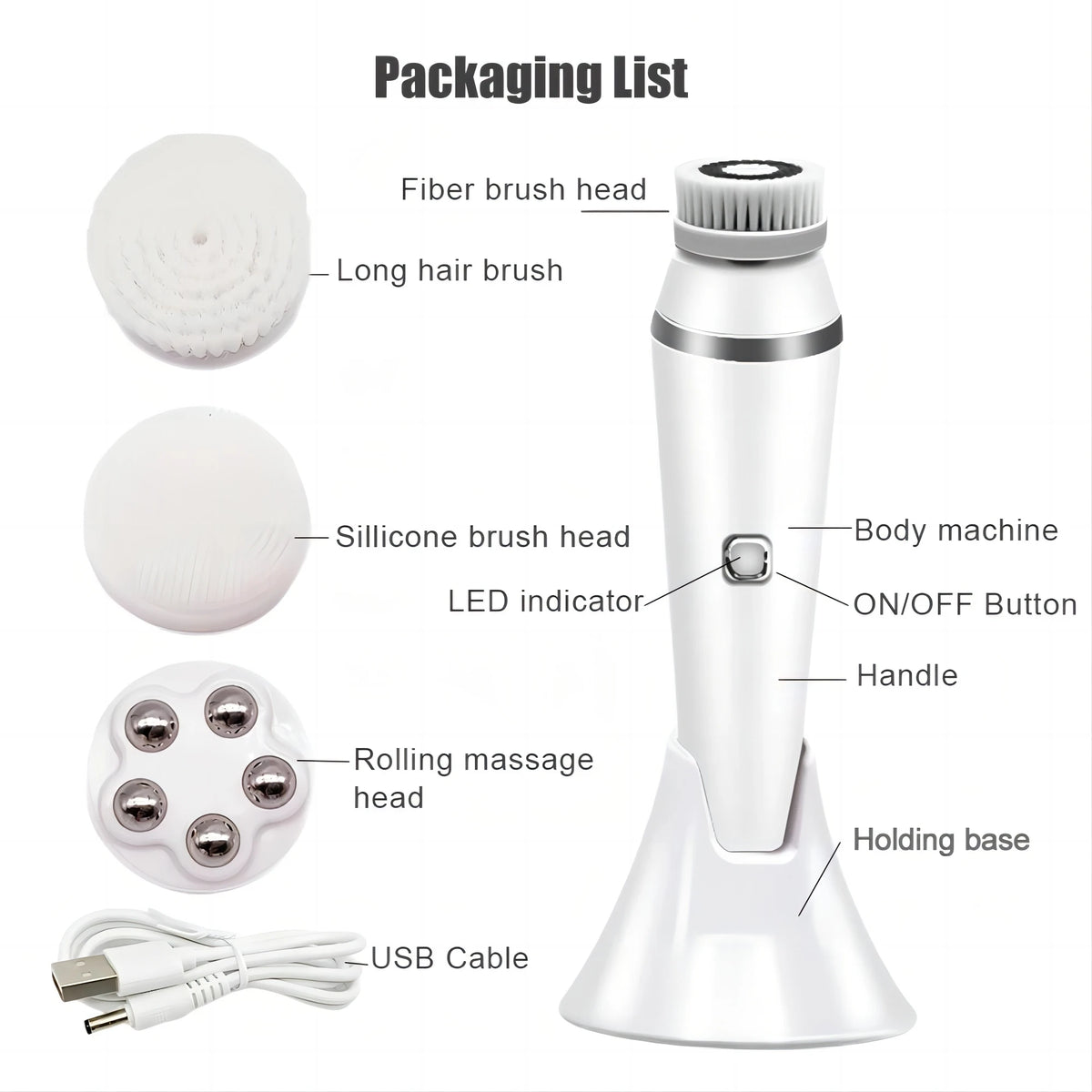 4-in-1 Electric Facial Cleansing Brush and Massager