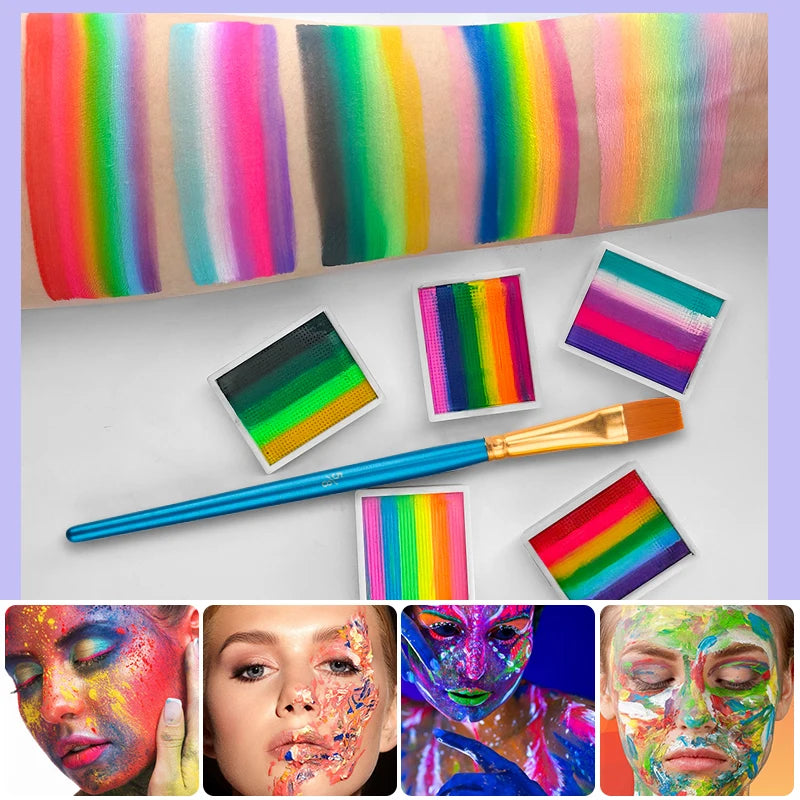 12-Color Rainbow Face and Body Paint Palette for Kids and Parties