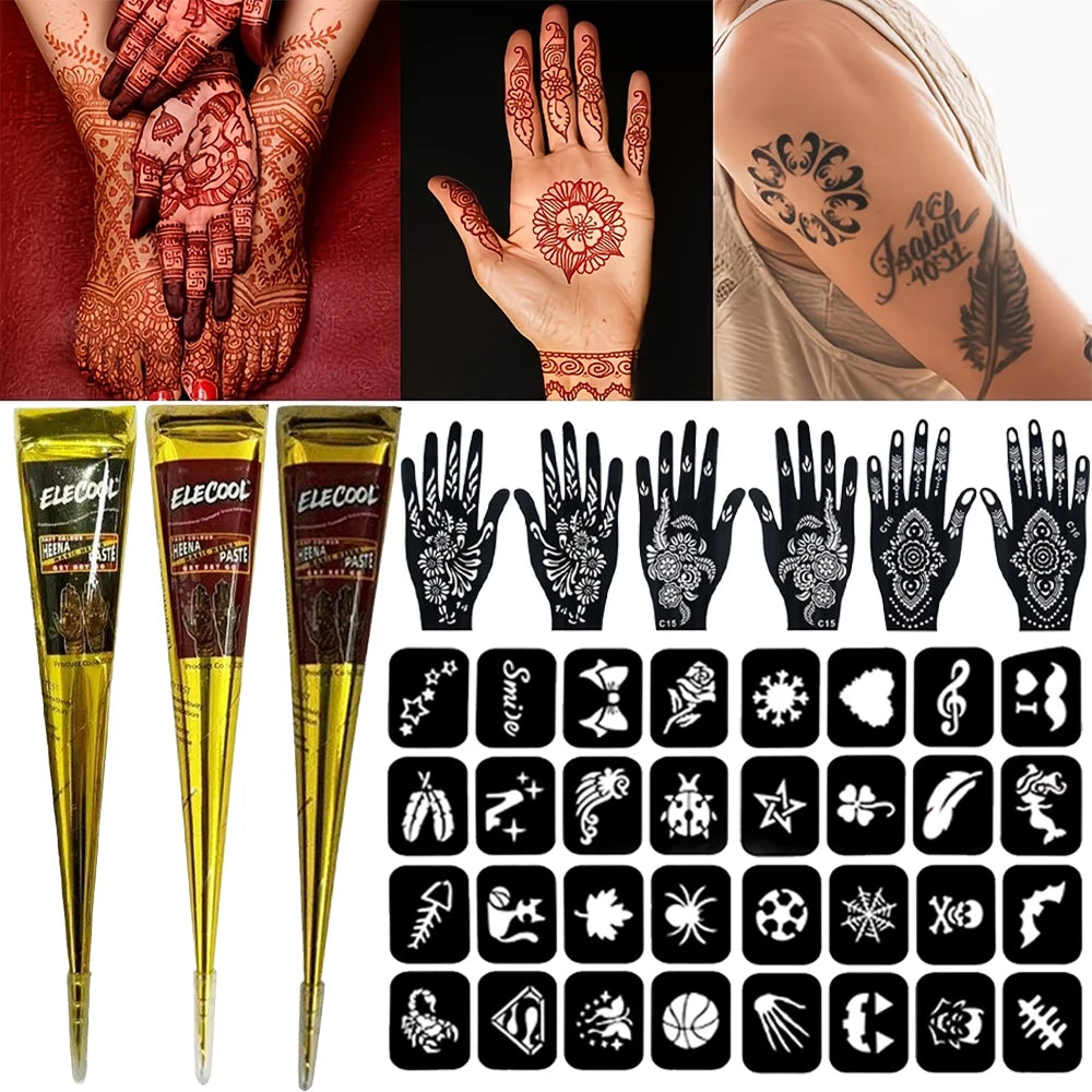 Temporary Henna Tattoo Kit with Stencils for DIY Body Art - 7