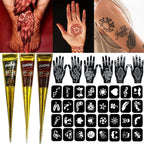 Temporary Henna Tattoo Kit with Stencils for DIY Body Art