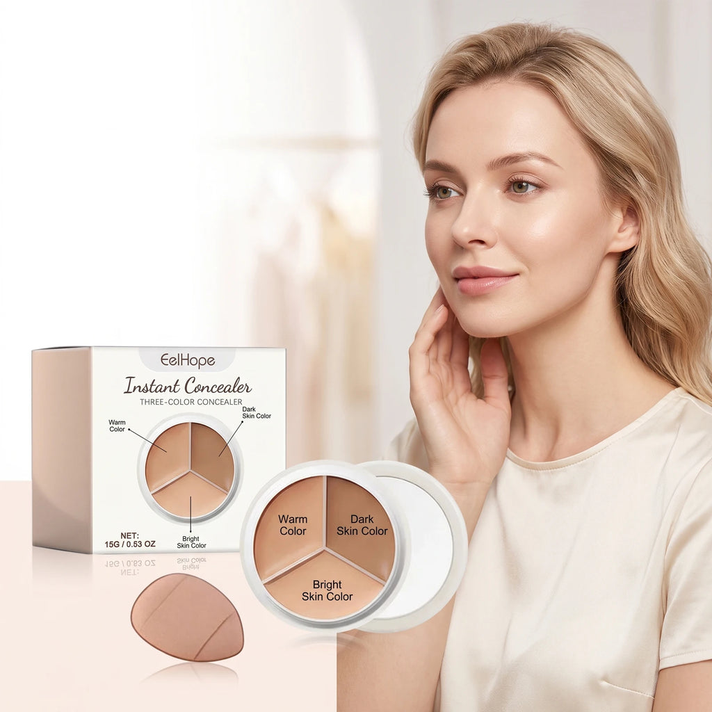 3-Color Cream Concealer Palette for Dark Circles and Blemishes