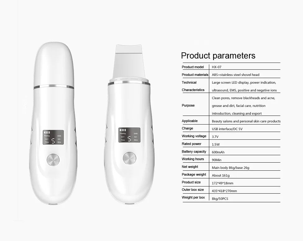 Ultrasonic Facial Skin Scrubber and Pore Cleansing Spatula - 14