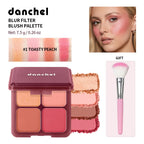 4-Color Matte Blush Palette with Soft Makeup Brush