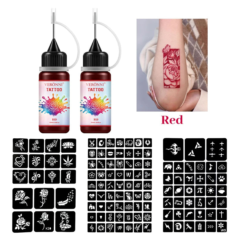Temporary Tattoo Ink Kit with Stencils for DIY Body Art
