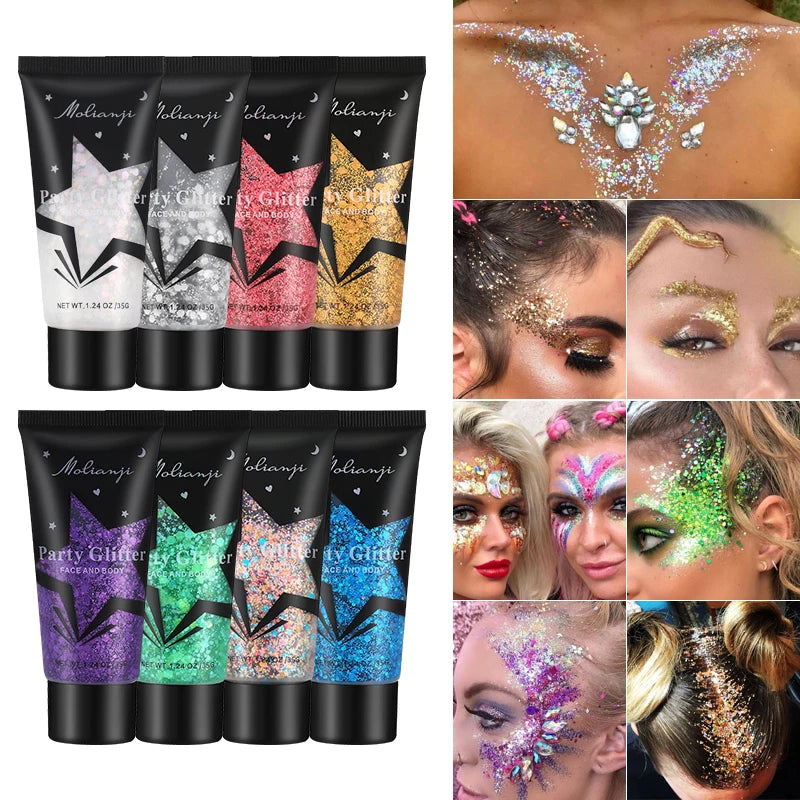 Waterproof Face and Body Glitter Gel for Parties