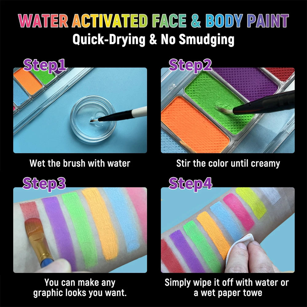 10-Color UV Glow Face and Body Paint Palette - 6