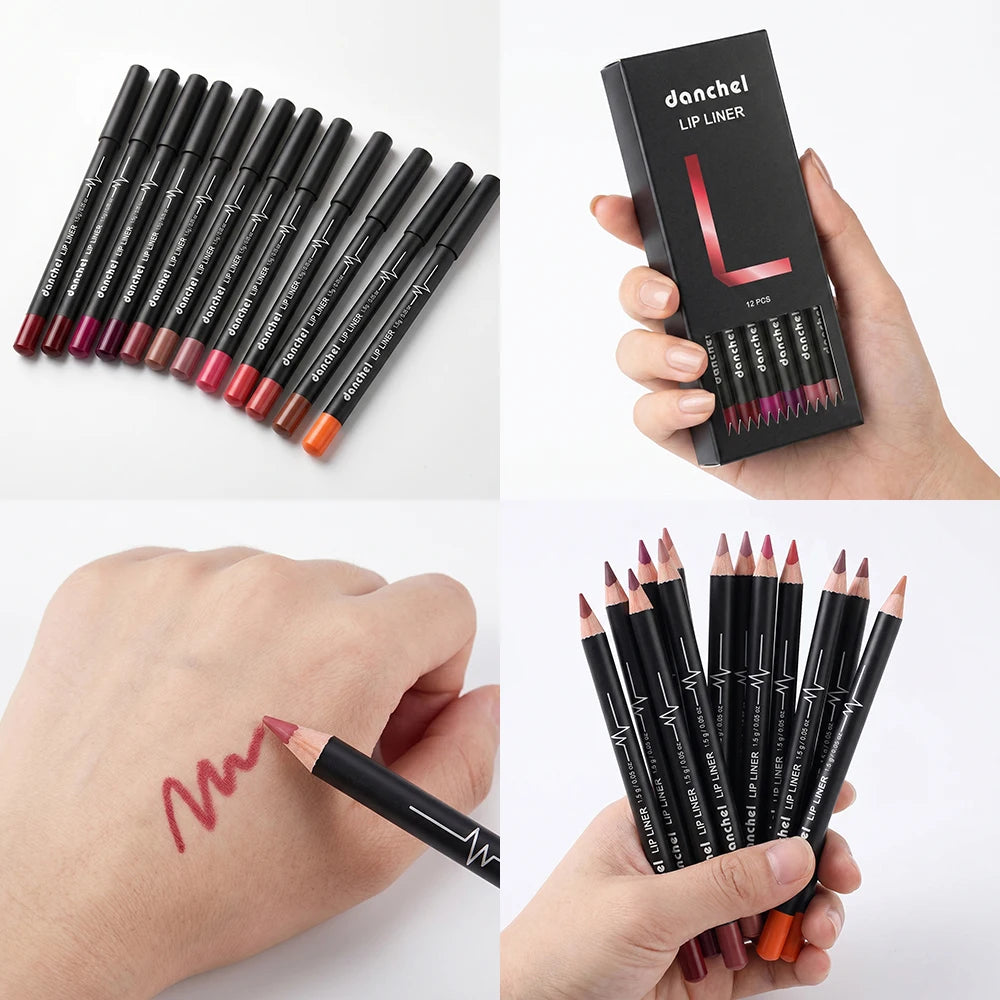 12-Color Waterproof Matte Lip Liner Pencil Set - 19