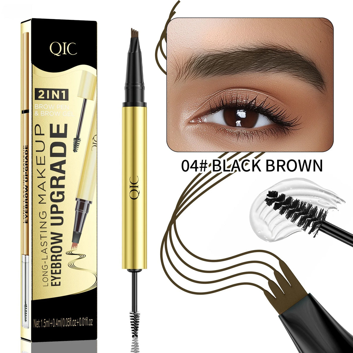 2-in-1 Waterproof Four-Tip Eyebrow Pencil and Styling Gel