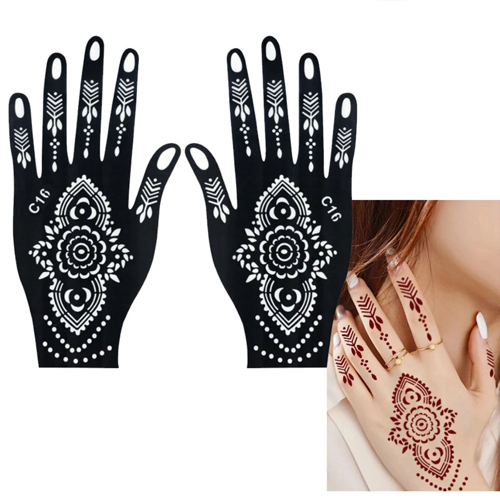 Temporary Henna Tattoo Kit with Stencils for DIY Body Art - 14