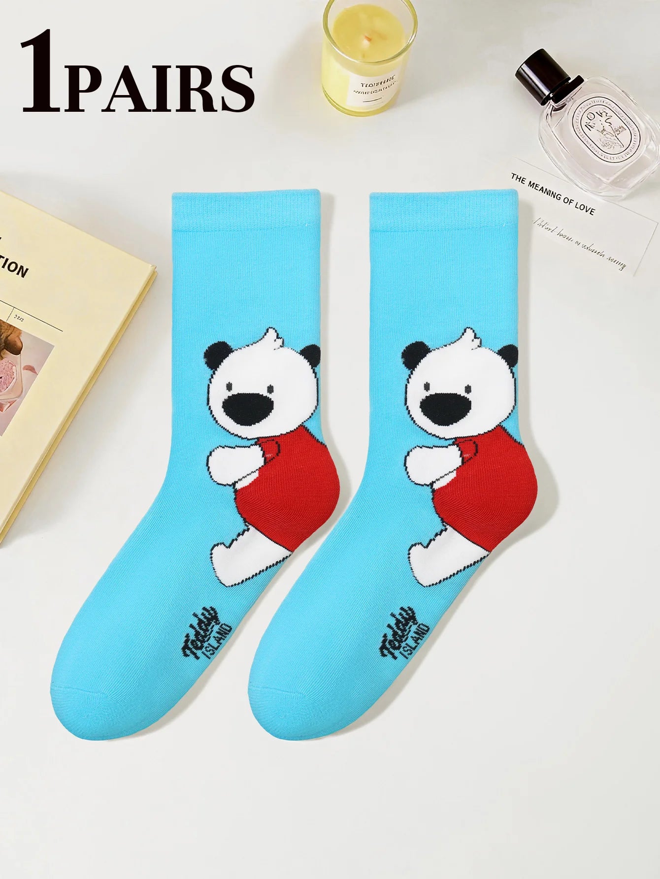 Cute Teddy Bear Print Crew Socks for Women - 10