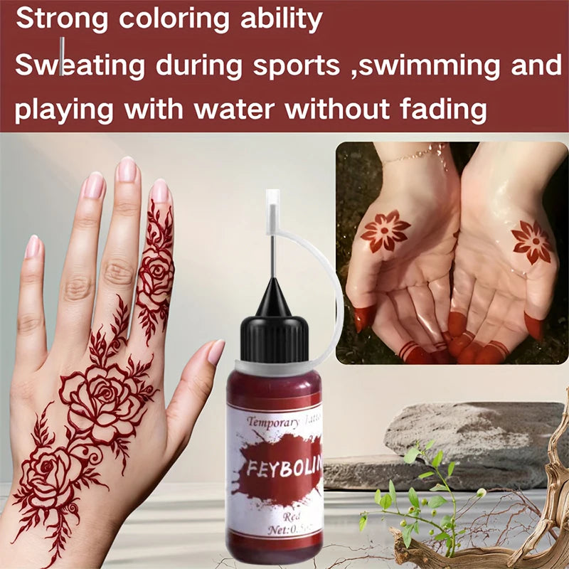 Long-Lasting Red Henna Temporary Tattoo Gel for Body Art - 2