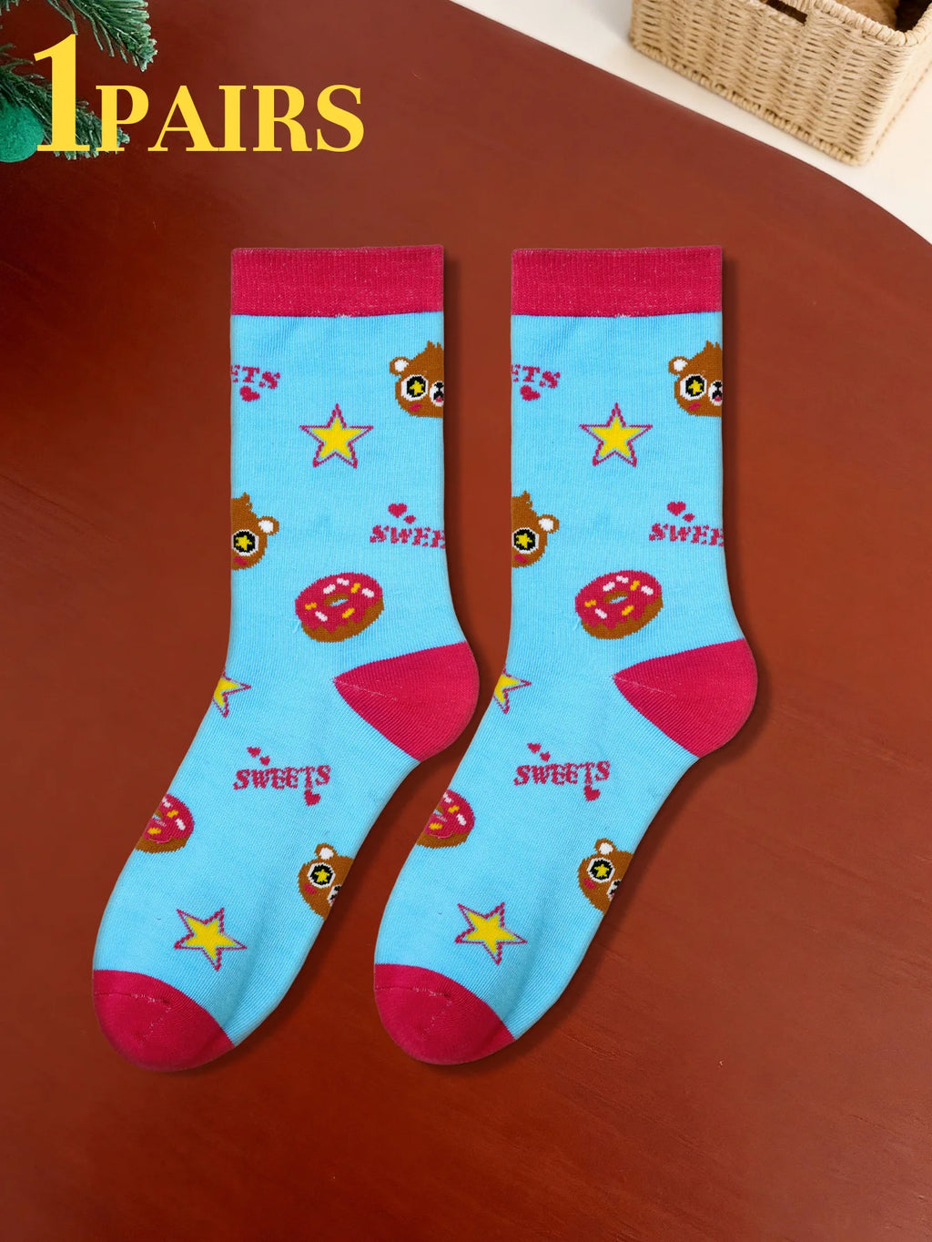 Men's Cartoon Teddy Bear Mid-Calf Crew Socks