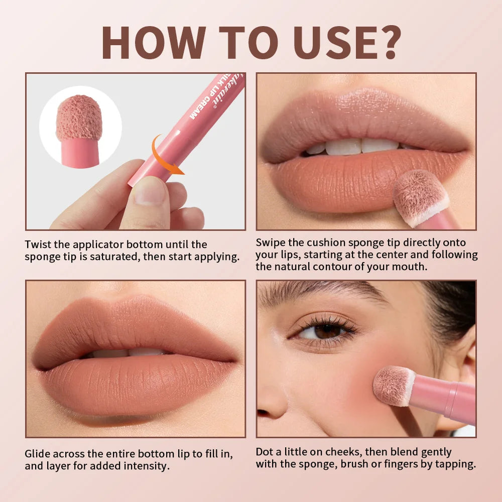 2-in-1 Velvet Lip Cream and Cheek Blush with Cushion Applicator