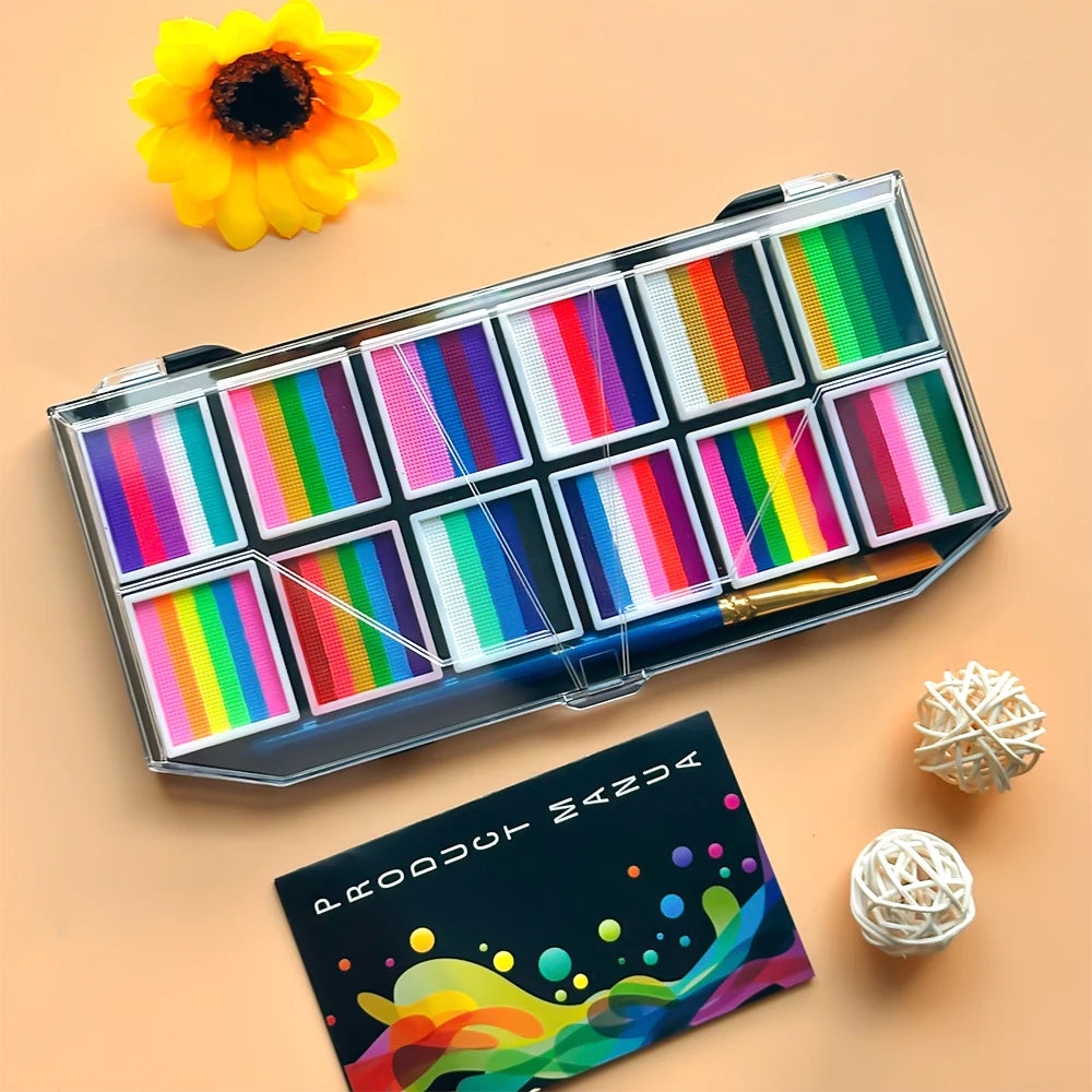 12-Color Rainbow Face and Body Paint Palette for Kids and Parties