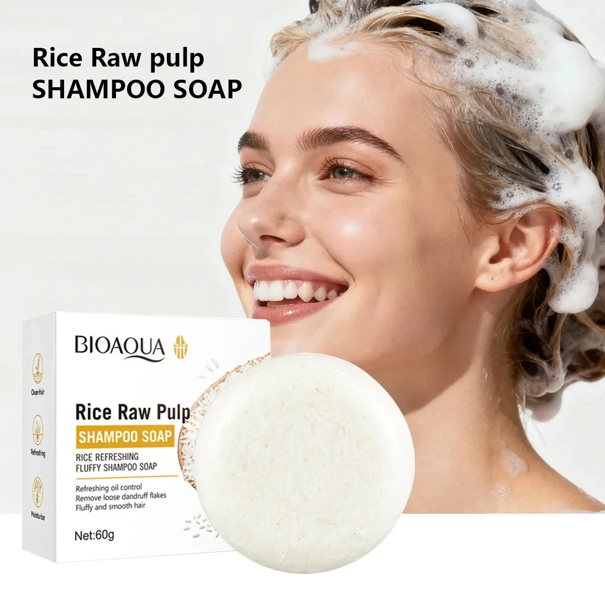 Rice Water Nourishing Solid Shampoo Bar for Deep Hair Cleansing