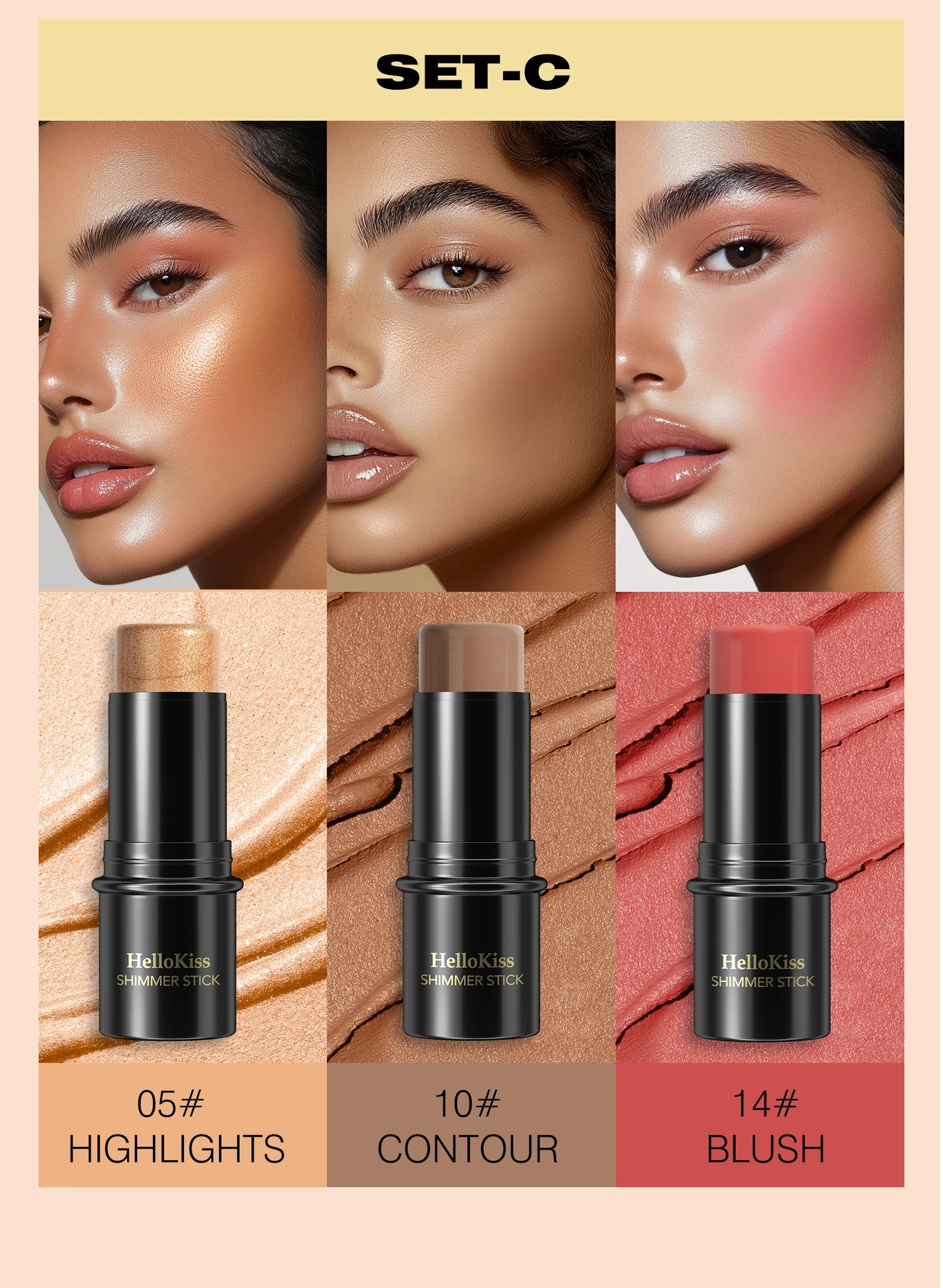 3-Piece Cream Contouring and Highlighting Makeup Stick Set - 13