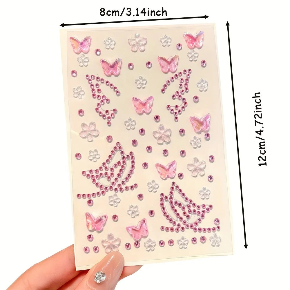 Butterfly and Flower Rhinestone Face Stickers