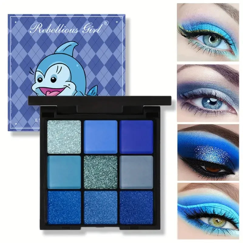 9-Color Blue Eyeshadow Palette for Bold Eye Looks