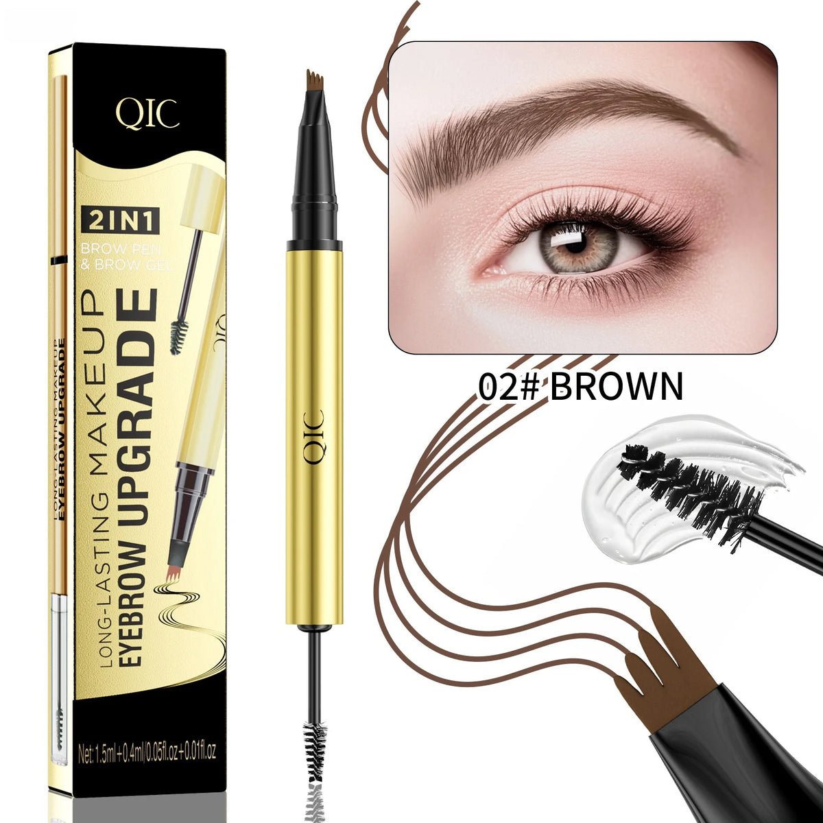 2-in-1 Waterproof Four-Tip Eyebrow Pencil and Styling Gel