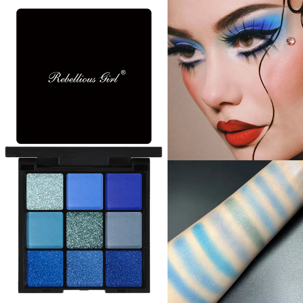 9-Color Blue Eyeshadow Palette for Festivals and Parties