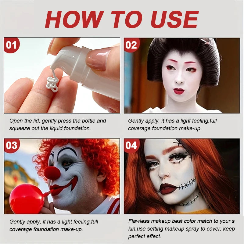Pure White Liquid Foundation for Cosplay and Stage Makeup - 8